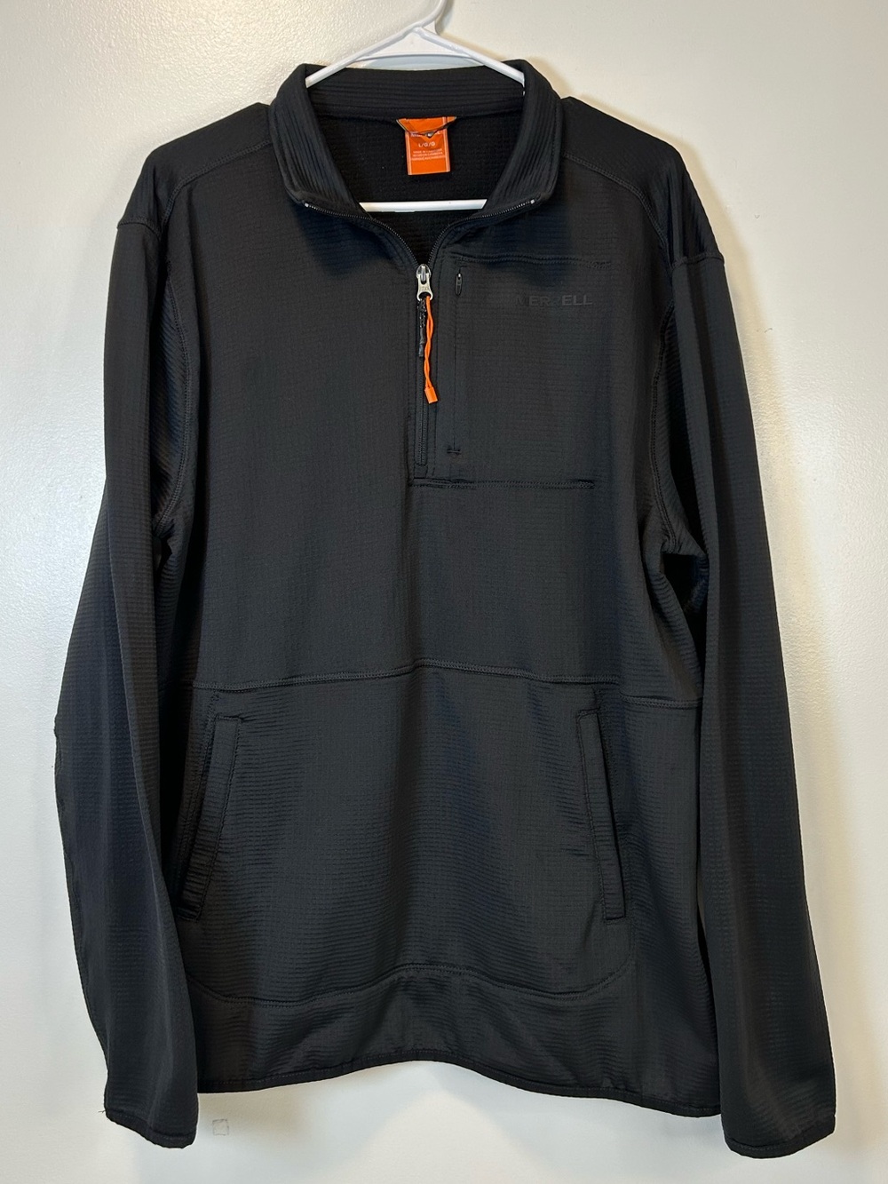 Merrell Black‎ Quarter-Zip Pullover Waffle Knit Kangaroo Pockets Men’s Large